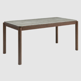 Wilmot Small Wooden Dining Table With Marble Glass Top In Walnut