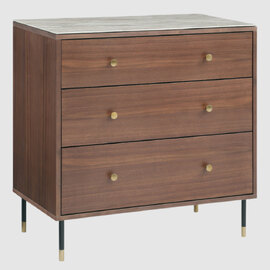 Wilmot Wooden Chest Of 3 Drawers With Marble Glass Top In Walnut