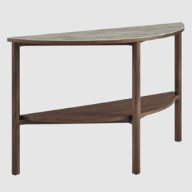 Wilmot Wooden Console Table With Marble Glass Top In Walnut