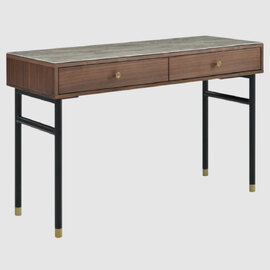 Wilmot Wooden Dressing Table With Marble Glass Top In Walnut