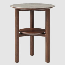 Wilmot Wooden Lamp Table And Shelf With Marble Glass Top In Walnut