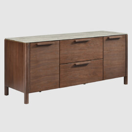 Wilmot Wooden TV Stand With Marble Glass Top In Walnut