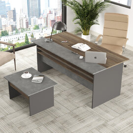 Windsor Wooden Computer Desk with Nesting Table Set in Brown Grey and Anthracite