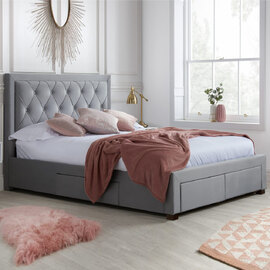 Woodberry Fabric King Size Bed With 4 Drawers In Grey