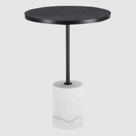 Bastrop Wooden Round Side Table With White Marble Base In Black