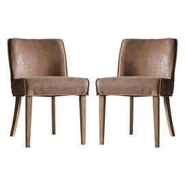 Worland Brown Fabric And Leather Dining Chairs In Pair
