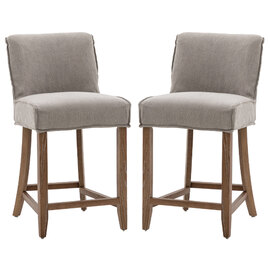 Worland Taupe Fabric Bar Chairs With Wooden Legs In Pair