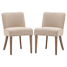 Worland Taupe Fabric Dining Chairs With Wooden Legs In Pair