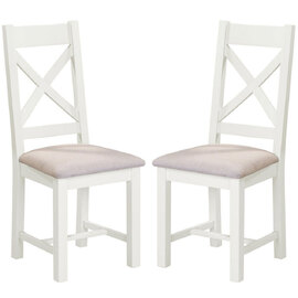 Wrenley Ivory Wooden Dining Chairs with Oat Fabric Seat in Pair