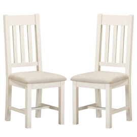 Wrenley Ivory Wooden Slatted Dining Chairs with Oat Fabric Seat in Pair
