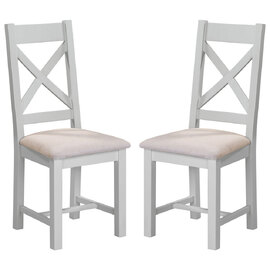 Wrenley Pebble Grey Wooden Dining Chairs with Oat Fabric Seat in Pair