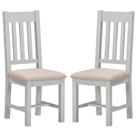 Wrenley Pebble Grey Wooden Slatted Dining Chairs with Oat Fabric Seat in Pair
