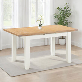 Wrenley Small Wooden Extending Dining Table in Ivory and Oak