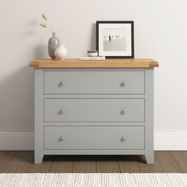 Wrenley Wooden Chest Of 3 Drawers in Pebble Grey and Oak