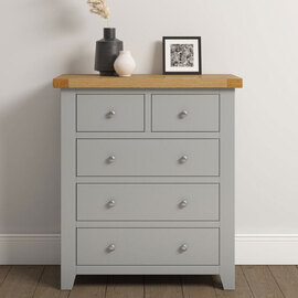 Wrenley Wooden Chest Of 5 Drawers in Pebble Grey and Oak