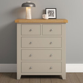 Wrenley Wooden Chest Of 5 Drawers in Putty and Oak