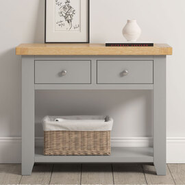 Wrenley Wooden Console Table with 2 Drawers in Pebble Grey and Oak