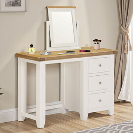 Wrenley Wooden Dressing Table with Mirror in Ivory and Oak
