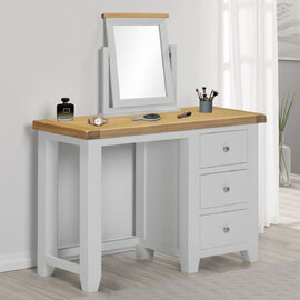 Wrenley Wooden Dressing Table with Mirror in Pebble Grey and Oak