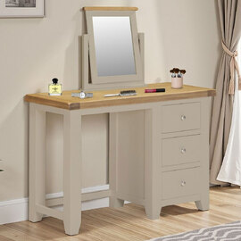 Wrenley Wooden Dressing Table with Mirror in Putty and Oak