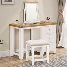 Wrenley Wooden Dressing Table Set in Ivory and Oak