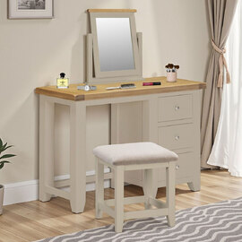 Wrenley Wooden Dressing Table Set in Putty and Oak