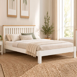 Wrenley Wooden King Size Bed in Ivory and Oak