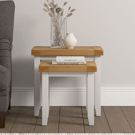 Wrenley Wooden Nest Of 2 Tables in Ivory and Oak