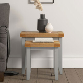 Wrenley Wooden Nest Of 2 Tables in Pebble Grey and Oak