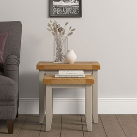 Wrenley Wooden Nest Of 2 Tables in Putty and Oak