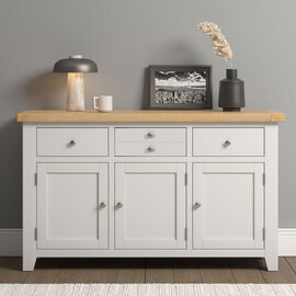 Wrenley Wooden Sideboard with 3 Doors in Ivory and Oak