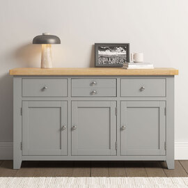 Wrenley Wooden Sideboard with 3 Doors in Pebble Grey and Oak