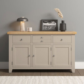 Wrenley Wooden Sideboard with 3 Doors in Putty and Oak