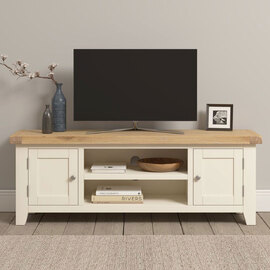 Wrenley Wooden TV Stand with 2 Doors in Ivory and Oak
