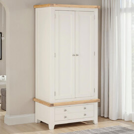 Wrenley Wooden Wardrobe with 2 Doors in Ivory and Oak