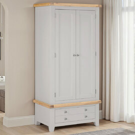 Wrenley Wooden Wardrobe with 2 Doors in Pebble Grey and Oak