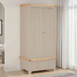 Wrenley Wooden Wardrobe with 2 Doors in Putty and Oak