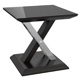 Xenia Black Glass Side Table In Grey Walnut