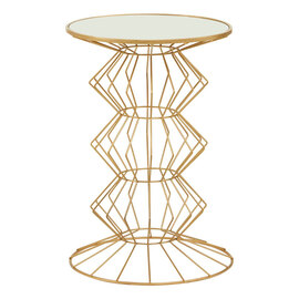Xuange Round White Mirrored Glass Side Table With Gold Frame