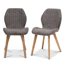 Yale Grey Fabric Dining Chairs with Oak Legs in Pair