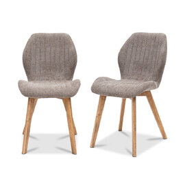 Yale Mocha Fabric Dining Chairs with Oak Legs in Pair