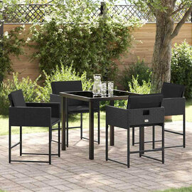 Yavion Garden Poly Rattan 80cm Dining Table with 4 Chairs in Black