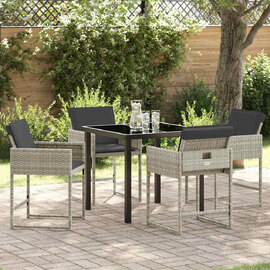 Yavion Garden Poly Rattan 80cm Dining Table with 4 Chairs in Light Grey