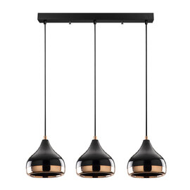 Yildo Large 3 Light Metal Ceiling Pendant Light in Black and Copper