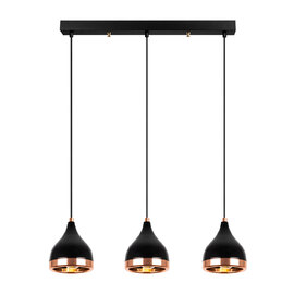 Yildo Small 3 Light Metal Ceiling Pendant Light in Black and Copper
