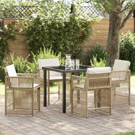 Yorex Garden Poly Rattan 80cm Dining Table with 4 Chairs in Beige