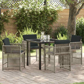 Yorex Garden Poly Rattan 80cm Dining Table with 4 Chairs in Light Grey