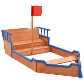 Yucaipa Wooden Pirate Ship Sandbox In Natural And Blue