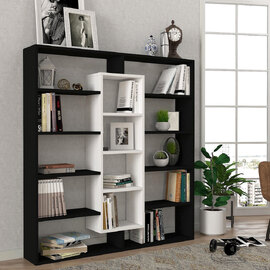 Zafira Wooden Bookcase With 14 Shelves In Black And White