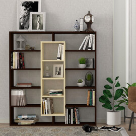 Zafira Wooden Bookcase With 14 Shelves In Oak And Brown
